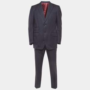 Gucci Navy Blue Pinstripe Wool Single Breasted Suit L