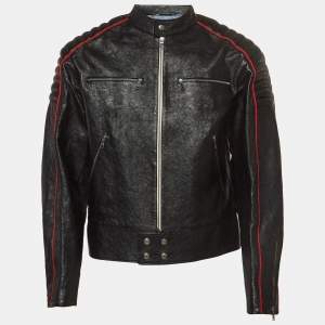 Gucci Black Logo Printed Leather Rider Jacket M