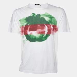 Gucci White Watercolor Logo Print Cotton & Modal Crew Neck T-Shirt M