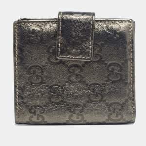 Gucci Metallic Gun Metal Guccissima Leather Compact Wallet