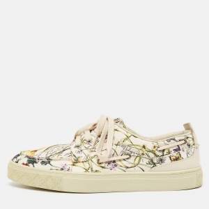 Gucci White Floral Print Canvas Low Top Sneakers Size 41.5