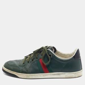 Gucci Green Leather Web Low Ace Top Sneakers Size 43.5