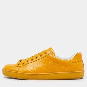 Gucci Yellow Jumbo GG Embossed Leather Ace Sneakers Size 41.5