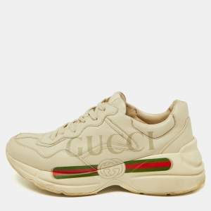Gucci Cream Leather Vintage Logo Rhyton Sneakers Size 41.5