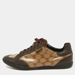 Gucci Brown/Beige GG Crystal Canvas and Leather Low Top Sneakers Size 39.5