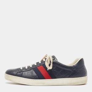 Gucci Navy Blue Guccissima Leather Ace Sneakers Size 43