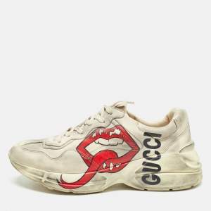 Gucci Cream Leather Rhyton Lace Up Sneakers Size 44