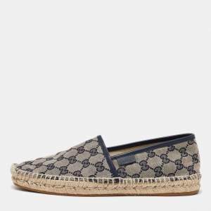 Gucci Beige/Navy Blue GG Canvas Espadrille Flats Size 40