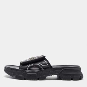 Gucci Black Leather Chunky Slide Sandals Size 45