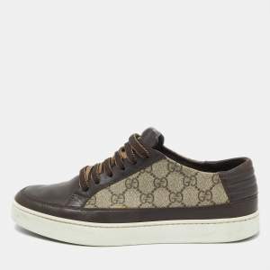 Gucci Beige/Brown GG Supreme Canvas and Leather Low Top Sneakers Size 40.5