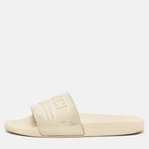 Gucci Off White Rubber Pursuit Logo Embossed Pool Slides Size 45