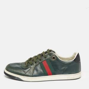 Gucci Green Leather Web Low Top Sneakers Size 44