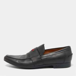 Gucci Black Leather Web Detail Loafers Size 42.5