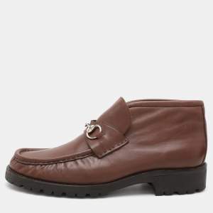 Gucci Brown Leather Horsebit Loafer Ankle Boots Size 44