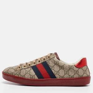 Gucci Beige/Brown GG Supreme Canvas Web Ace Sneakers Size 41.5