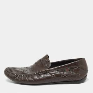 Gucci Brown Guccissima Leather Penny Slip On Loafers Size 43