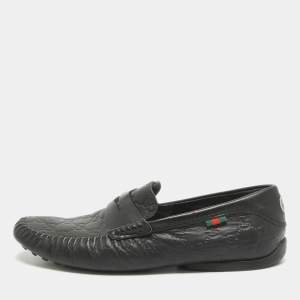 Gucci Black Leather Driver Loafers Size 42.5