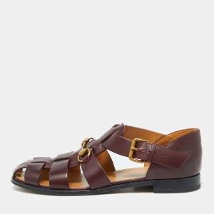 Gucci Burgundy Leather Elektra Fisherman Sandals Size 43