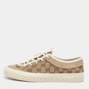 Gucci Gucci Brown/Beige GG Canvas and Suede Sneakers Size 42