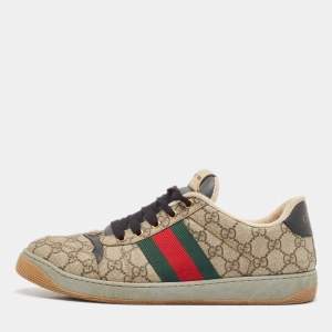 Gucci Beige/Brown GG Supreme Canvas Screener Sneakers Size 44
