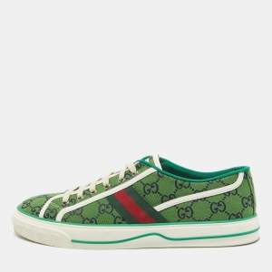 Gucci Green Canvas Tennis 1977 Lace Up Sneakers Size 44