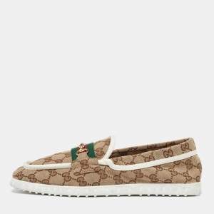 Gucci Beige GG Canvas Horsebit Web Driver Loafers Size 42.5