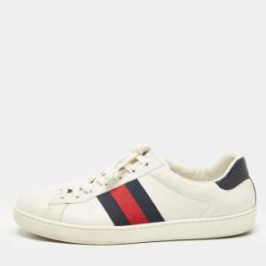 Gucci White Leather Web Ace Sneakers Size 42.5