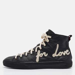 Gucci Black Leather Web High Top Sneakers Size 40