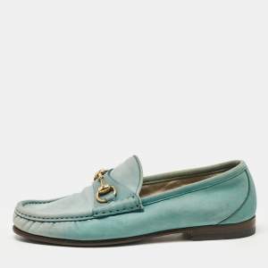 Gucci Green Nubuck Leather 1953 Horsebit Loafers Size 40