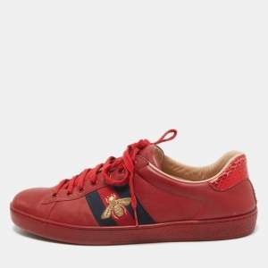 Gucci Red Leather Web Ace Sneakers Size 44.5