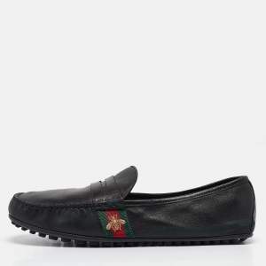 Gucci Black Leather Driver Loafers Size 43.5