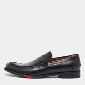 Gucci Black Leather Slip on Loafers Size 43