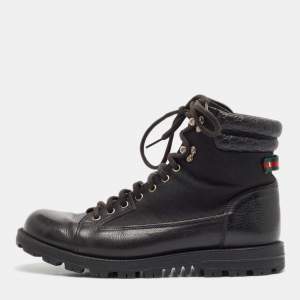 Gucci Black Leather and Mesh Combat Boots Size 43.5