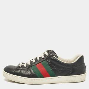 Gucci Black Guccissima Leather Ace Sneakers Size 41.5