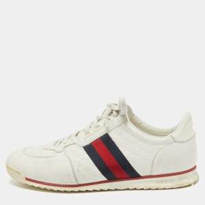 Gucci White Guccissima Leather Web Detail Low Top Sneakers Size 43