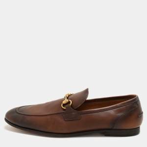 Gucci Brown Leather GG Jordaan Loafers Size 43