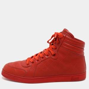 Gucci Red Diamante Leather High Top Sneakers Size 42