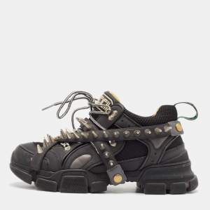 Gucci Black Leather and Mesh Removable Spikes Flashtrek Sneakers Size 40