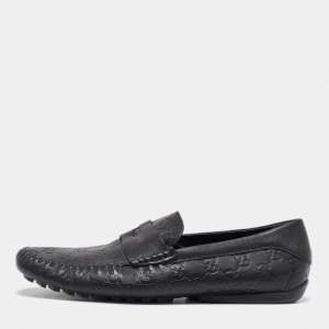 Gucci Black Guccissima Leather Penny Loafers Size 43