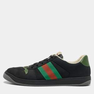 Gucci Black Leather and Nubuck Leather Screener Lace Up Sneakers Size 45