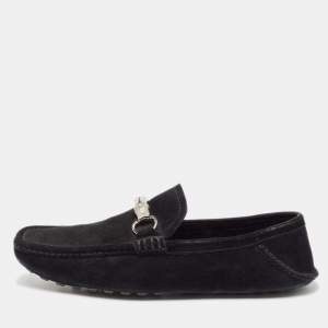 Gucci Black Suede Bamboo Horsebit Slip On Loafers Size 43.5