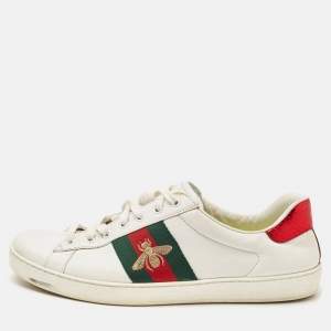 Gucci White Leather Embroidered Bee Ace Sneakers Size 43