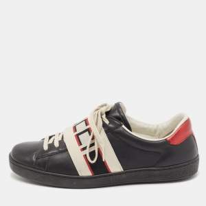 Gucci Black Leather Ace Lace Up Sneakers Size 42.5