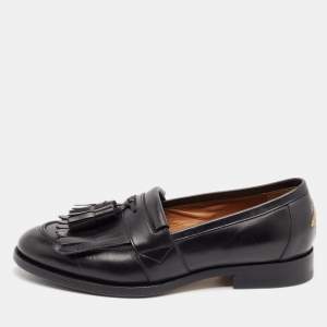 Gucci Black Leather Bee Embroidered Fringe Loafers Size 41