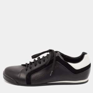 Gucci Black/White Leather and Suede Lace Up Sneakers Size 41.5