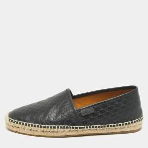 Gucci Black Microguccissima Leather Espadrille Flats Size 41.5