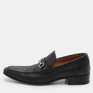 Gucci Black Leather Horsebit Loafers Size 42