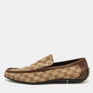 Gucci Beige GG Canvas and Leather Slip On Loafers Size 43.5