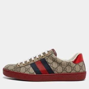 Gucci Beige/Brown GG Supreme Canvas Web Ace Sneakers Size 43