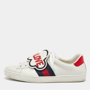 Gucci White Leather Ace Blind For Love Patch Low Top Sneakers Size 43